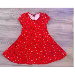 Rue 21 Red Floral Skater T shirt dress stretchy short sleeve Size Small